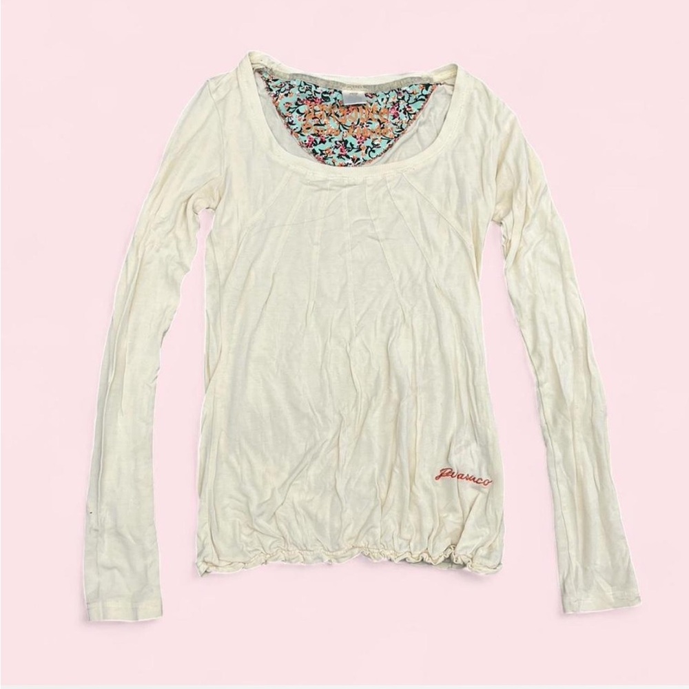 Y2K Parasuco Cream Long-Sleeve Scoop Neck Top